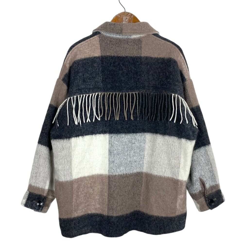 Zara Wool Fringed Button Up Shacket With Patch Po… - image 2